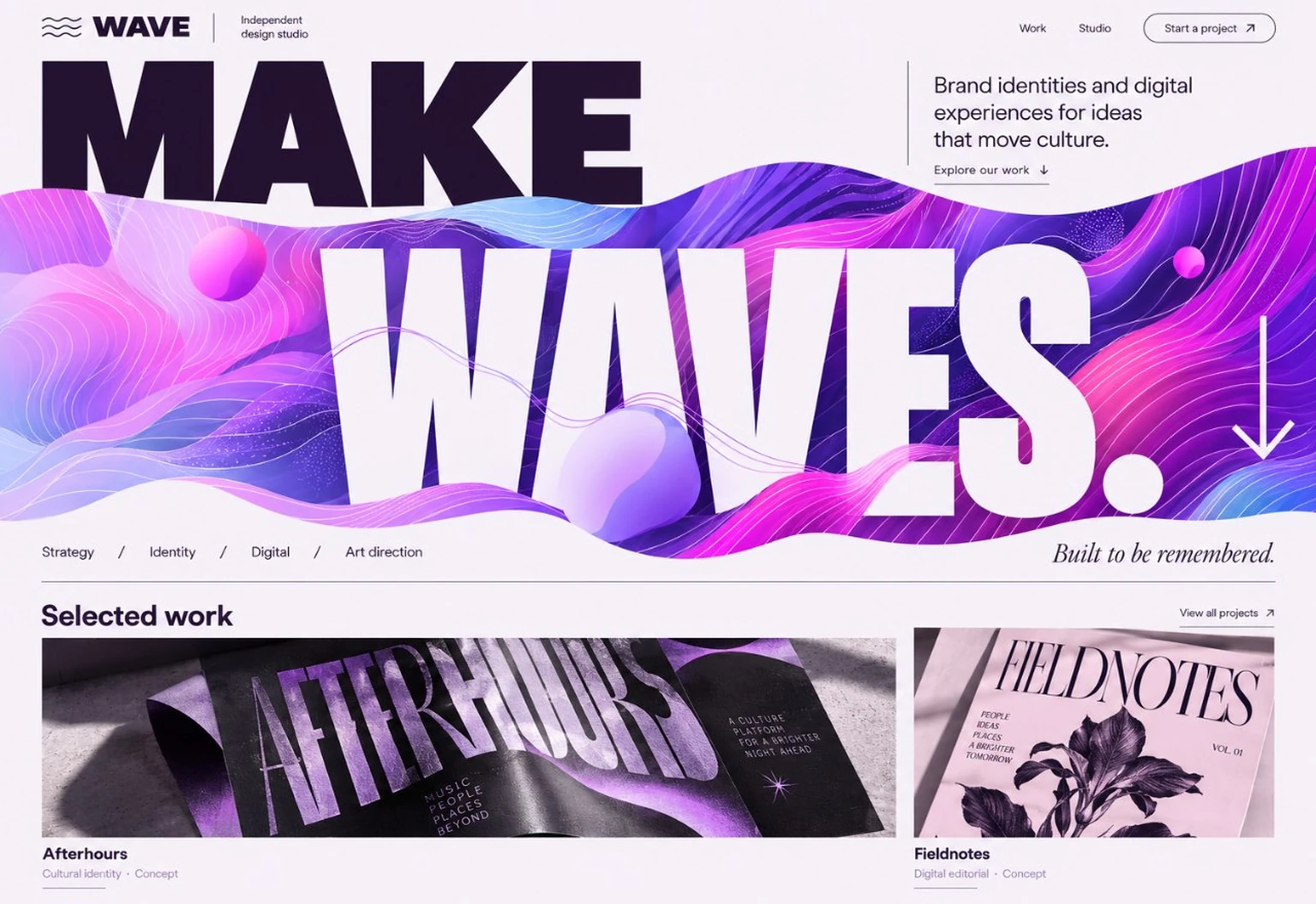 Light WAVE layout with oversized typography and a colourful wave.